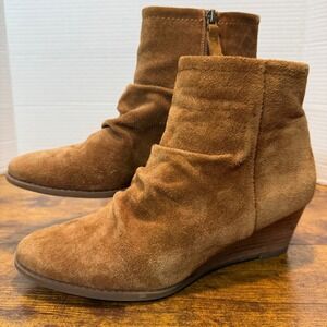 Franco Sarto Winston Suede Slouch Wedge Ankle Boots Women's 9 Side Zip‎ Boho Tan